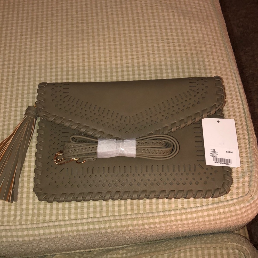 OLIVE GREEN TASSEL CLUTCH BAG